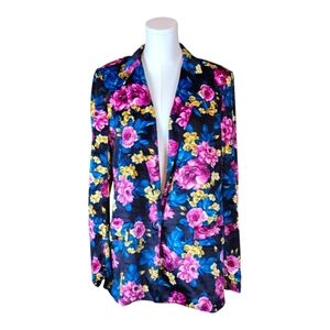Ovi Floral Blazer Jacket Black Pink Gold Bold Statement Y2K Retro Chic L
